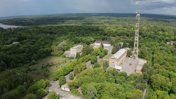 Drone Flight Over City Hall Building of Chernobyl