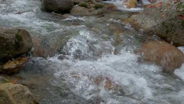 Mountain River Water Flow at Slow Motion