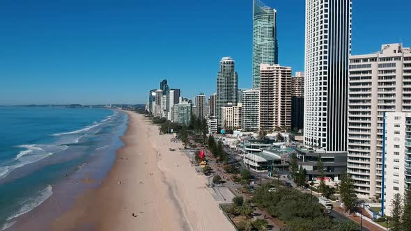 Aerial view showing Australia's Gold Coast waterways and urban sprawl on a clear day