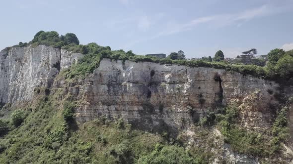 Chalk, white cliffs aerial. British coastline.