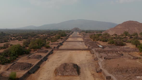 Aerial View of Avenue of Dead in Teotihuacan Complex with Sun and Moon Pyramids