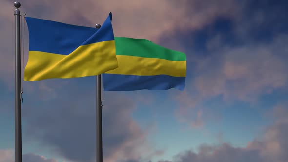 Gabon Flag Waving Along With The National Flag Of The Ukraine - 2K