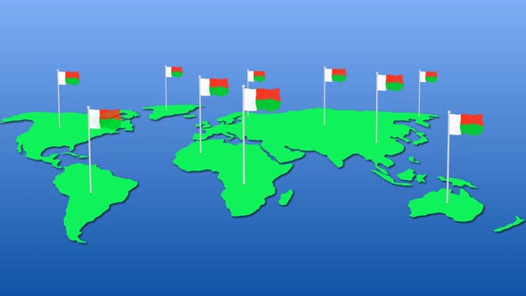 Madagascar National Flag Fly On Earth Map Animation