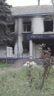 Vertical Video of a War Destroyed Police Station in Ukraine