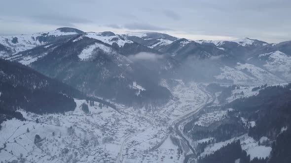 village Kryvorivnia covered with snow in the Carpathians mountains