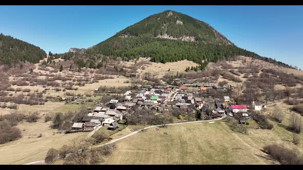 Aerial view of the historical Slovak village Vlkolinec in Slovakia