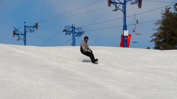 Snowboarding in the Winter Resort