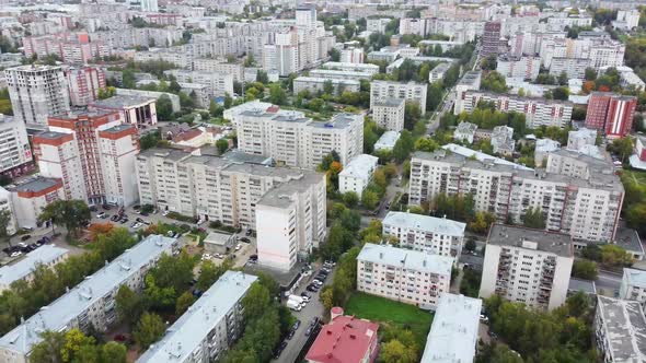 City district. Aerial view, drone.