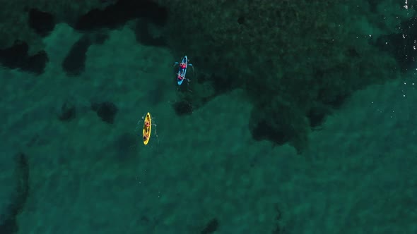 Aerial Drone Shot of Friends Kayak in Ocean