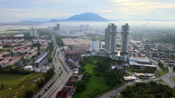 Aerial sliding over Bandar Perda town