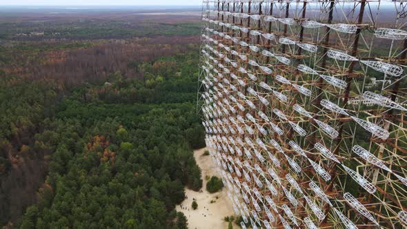 Aerial view of Former remains of Duga radar system in abandoned military base