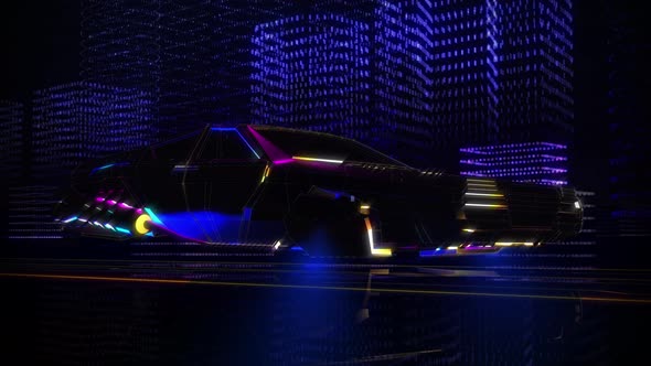 Digital Car From the Future. Space. 3D Animation.Futuristic sci-fi seamless Loop