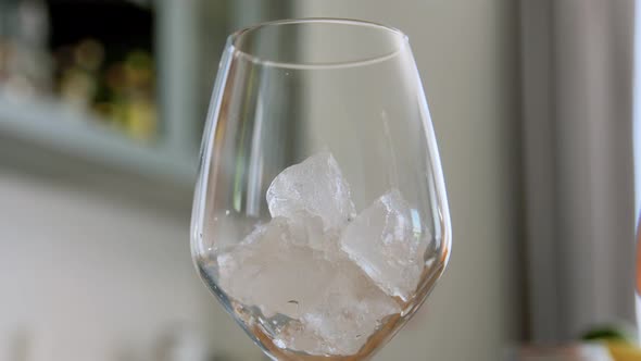 Hand Dropping Ice to Wine Glass at Home
