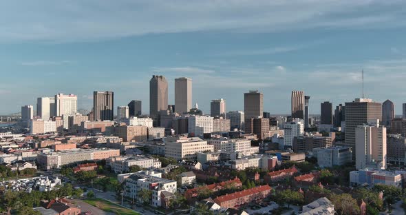 Establishing aerial shot of New Orleans cityscape