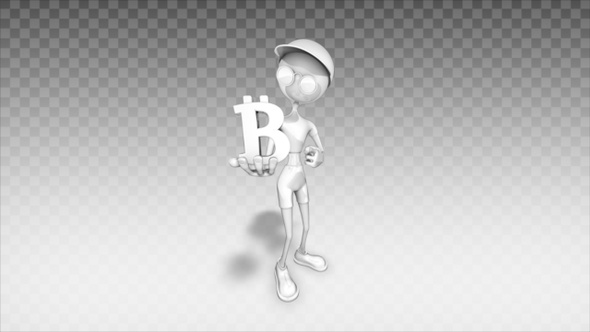 Cartoon 3D Man - Show Bitcoin Symbol