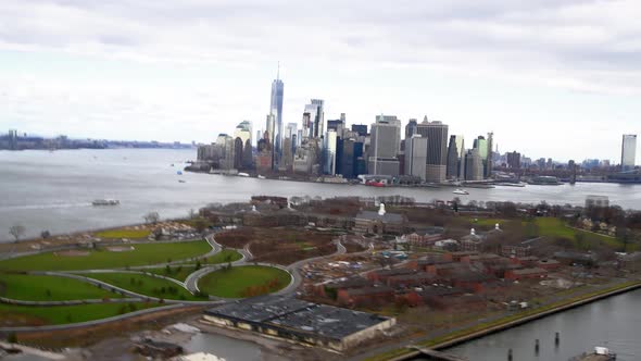 Aerial View of Downtown Manhattan From Helicopter New York City Slow Motion