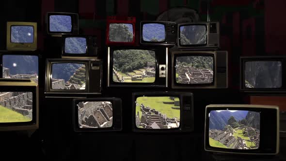 Machu Picchu, the Lost City of The Andes, On Retro TVs from the 80s.