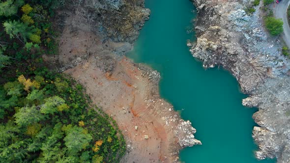 Mountain River High in the Mountains Aerial View 4 K