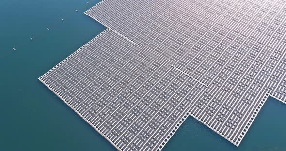 Alternative Renewable Energy of Photovoltaics the Solar Farm Panels Power Plant Floating on the