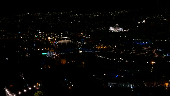 Night Panorama View of Tbilisi Capital of Georgia Country. Presidential Administration at Night with