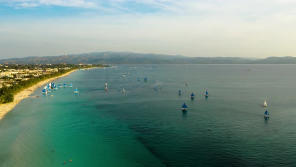 Tropical Beach and Sailing Boats Boracay Philippines alt