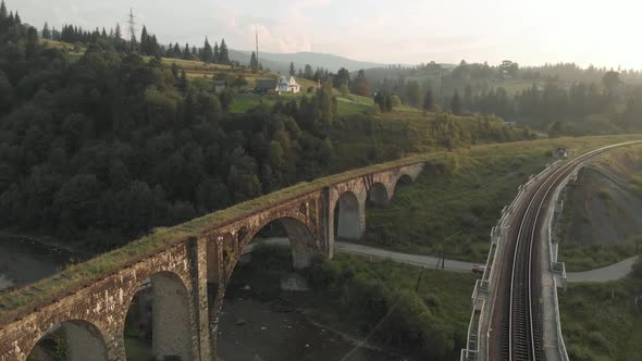 Beautiful Landscape with Old Railroad Bridge and Countryside