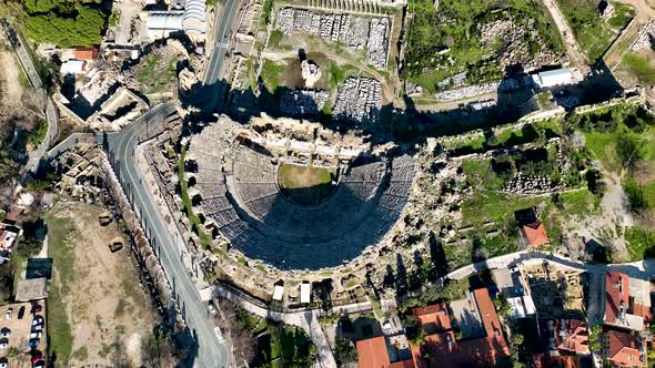 Aerial Footage of the Antique Theater 4 K  Side, Turkey