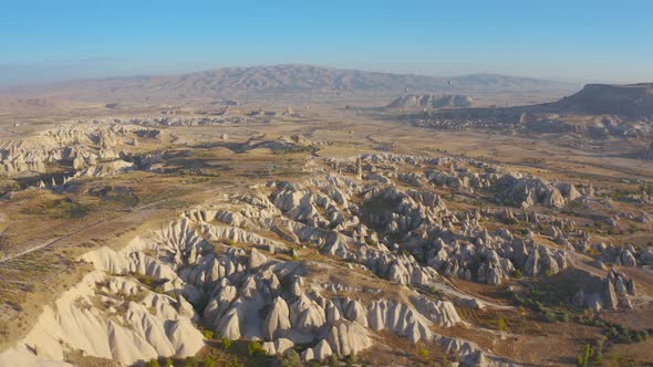 Cappadocia Aerial Drone View Volcano Rock Formation and Ancient Caves