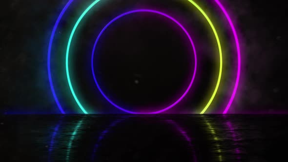 Neon Geometric Shapes on Black background