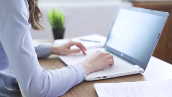 Close Up Image Female Hands Typing on Laptop Keyboard