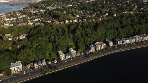 West Seattle Waterfront Aerial With World Famous Mt Rainier Above Residential Neighborhoods