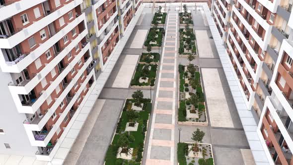 Modern apartment buildings in the city. New high-rise flat complex in urban residential area.