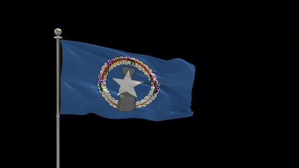Northern Mariana Islands Small Flag Pole Looping  Animation Include Alpha
