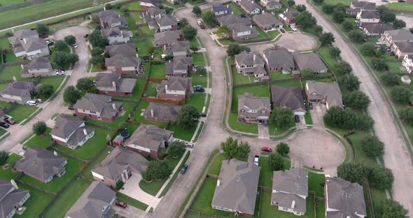 Aerial of middle class suburban neighborhood just outside of Houston, Texas