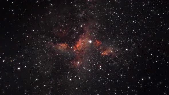 Looped seamlessly repeating 3D animation of space travel through numerous constellations