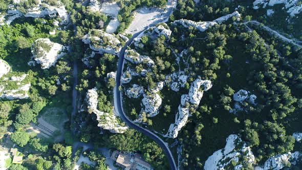 Massif des Alpilles in the heart of the Alpilles natural park seen from the sky