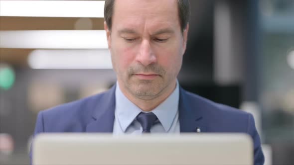 Portrait of Businessman Working on Laptop