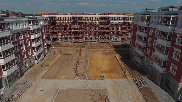 the construction of a new ,modern residential complex aerial view