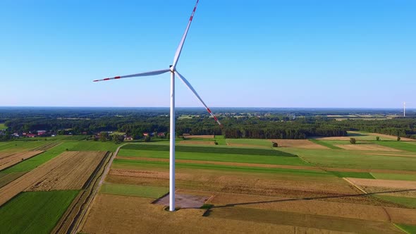 Zoom View of Wind Energy Turbine From Drone