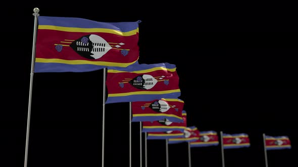 Swaziland Row Of Flags Animation Include Alpha Channel