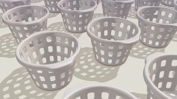 Multiple White Plastic Laundry Baskets In A Row 4k