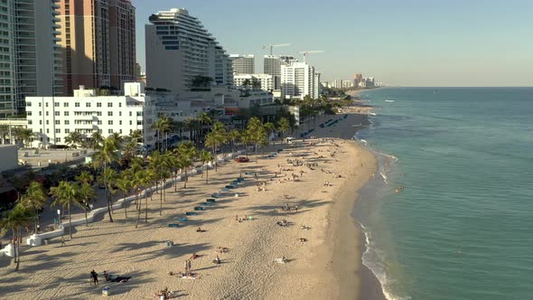 Aerial Drone Shot Tourists On Fort Lauderdale Beach Broward County Fl