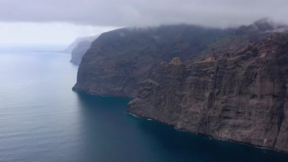 Aerial View of Los Gigantes Cliffs on Tenerife Overcast Canary Islands Spain