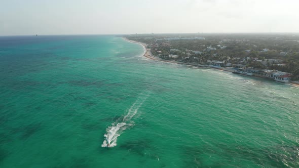 Stunning Aerial View with the Calm Caribbean Sea and the Beaches at Playa Del Carmen