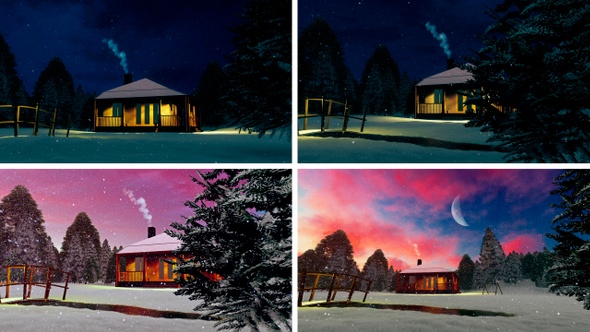 Snow Falling On a Wooden Cabin Pack alt