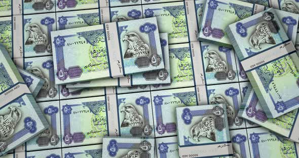 Arab Emirates Dirhams money banknotes packs surface animation