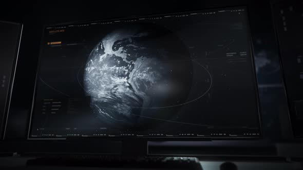 Satellite Software Ui Displays Earth Planet Orbit With Futuristic Scanner