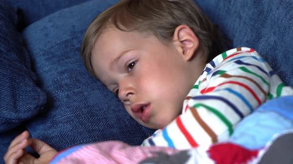 Portrait of Sick Ill Little Preschool Child Boy