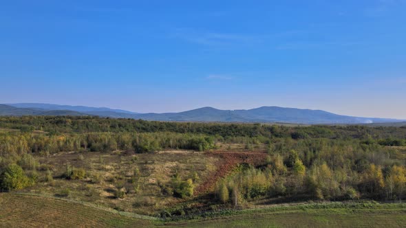 Aerial View of Natural Autumn Landscape Mountain Valley From the Countryside