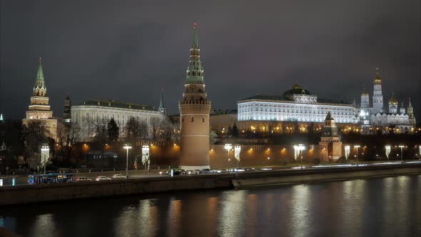 Timelapse. Classic View of the Evening Moscow Kremlin.